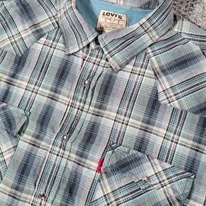 Vintage Levi's Plaid Western Shirt Short Sleeve Pearl Snap Button Up‎ Cowboy XL
